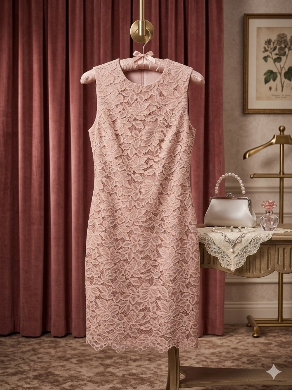 Vince Camuto Blush Lace Midi Sheath Dress